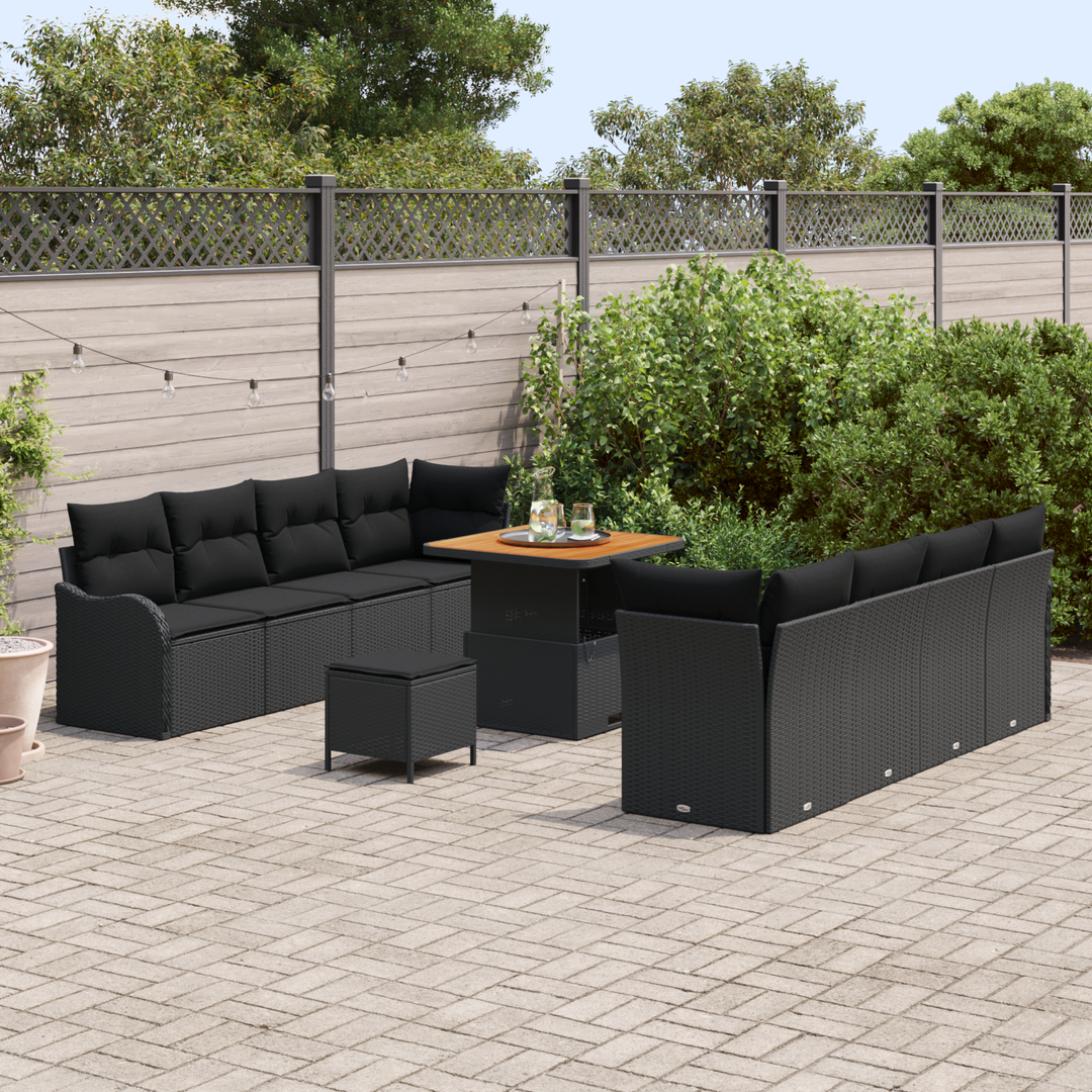 Havesofa Sæt 11 pcs Sort Polyrattan, stål og massivt akacietræ