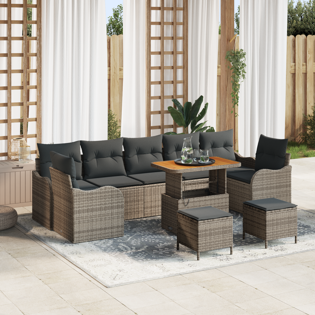 Havesofa Sæt 10 pcs Grå Polyrattan, stål og massivt akacietræ