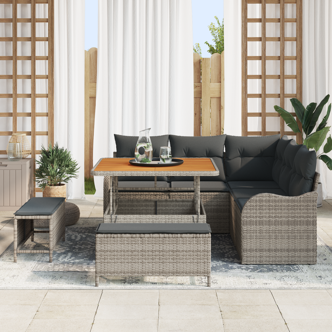 Havesofa Sæt 8 pcs Grå Polyrattan, stål og massivt akacietræ