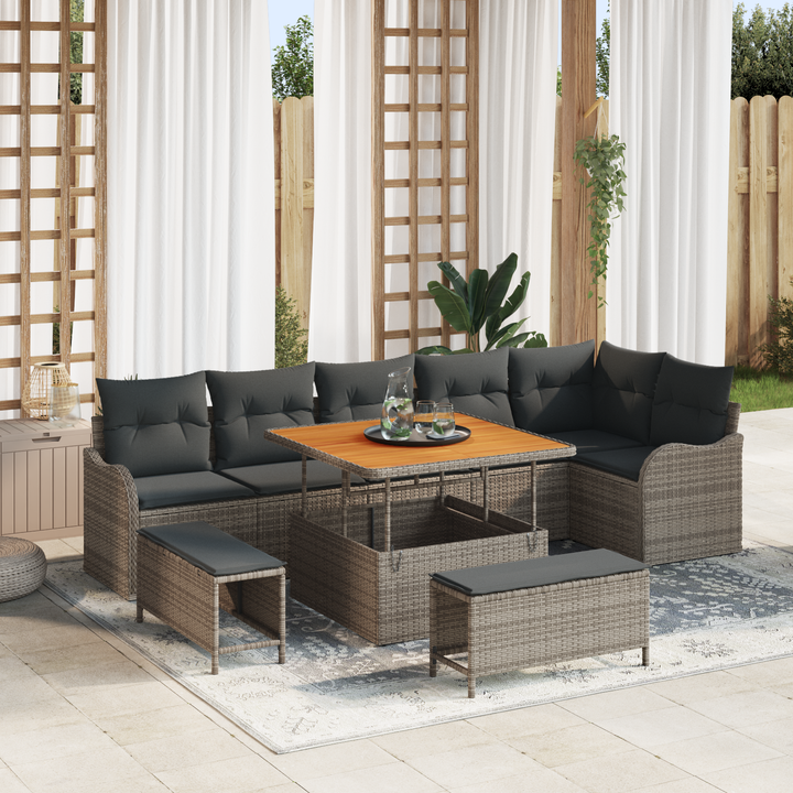 Havesofa Sæt 9 pcs Grå Polyrattan, stål og massivt akacietræ