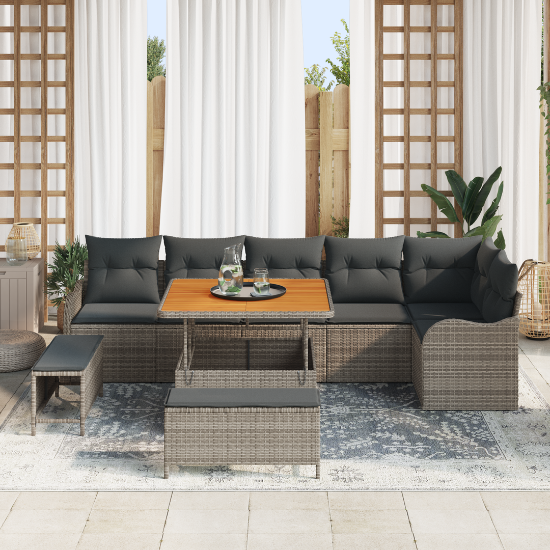 Havesofa Sæt 9 pcs Grå Polyrattan, stål og massivt akacietræ