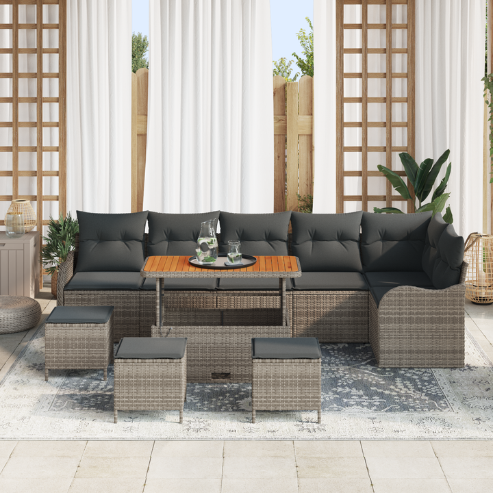 Havesofa Sæt 10 pcs Grå Polyrattan, stål og massivt akacietræ