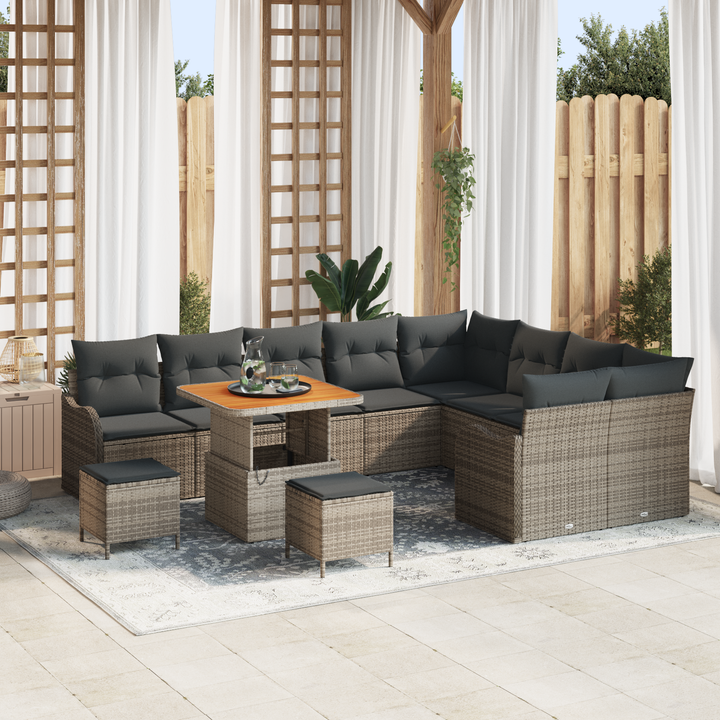 Havesofa Sæt 12 pcs Grå Polyrattan, stål og massivt akacietræ