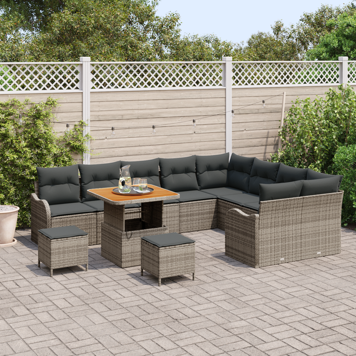 Havesofa Sæt 12 pcs Grå Polyrattan, stål og massivt akacietræ