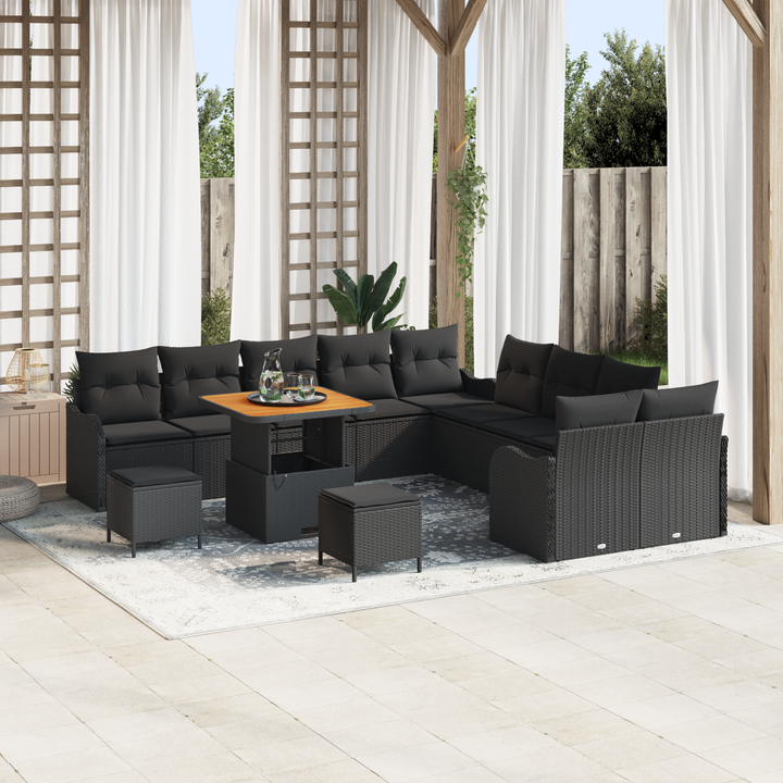 Havesofa Sæt 13 pcs Sort Polyrattan, stål og massivt akacietræ