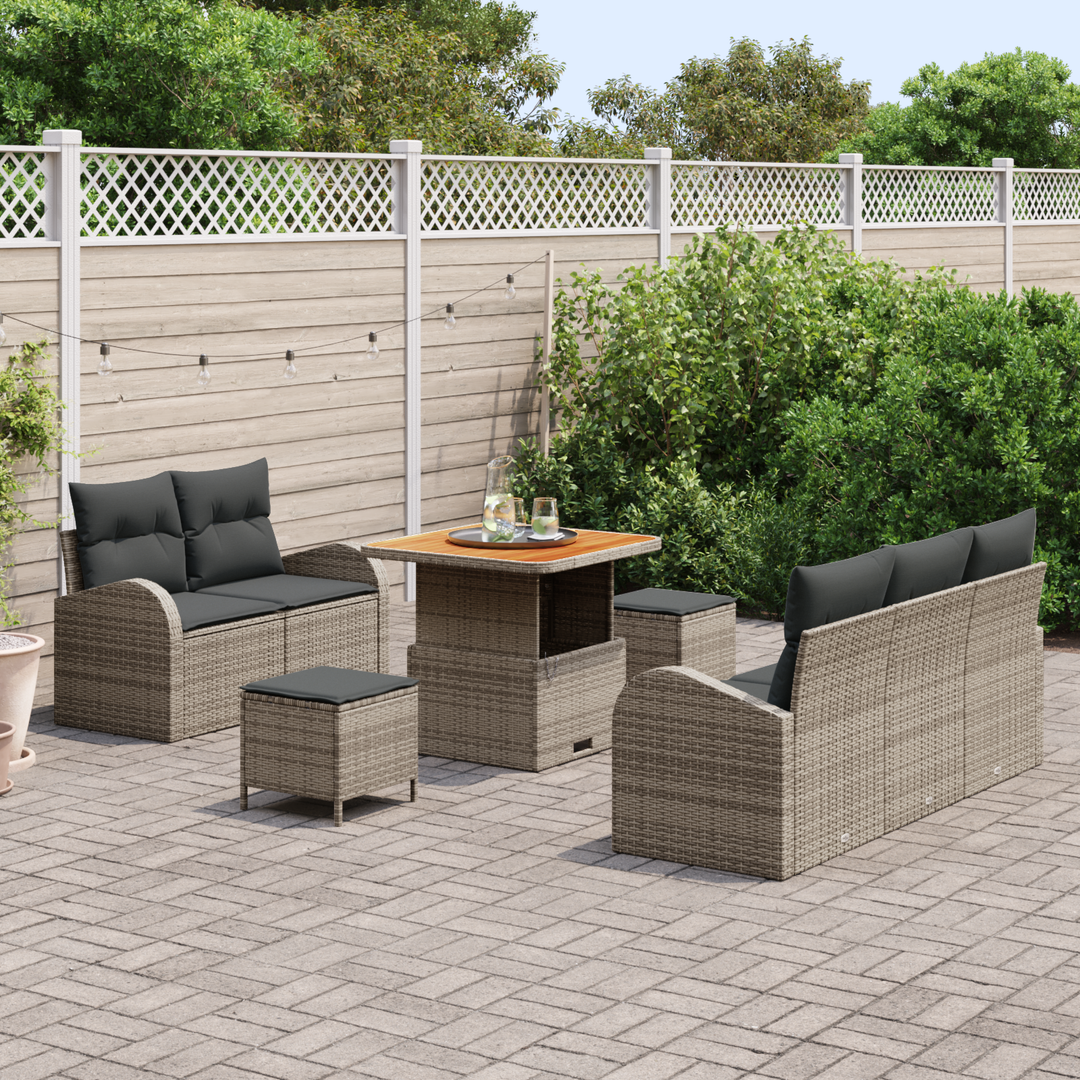 Havesofa Sæt 8 pcs Grå Polyrattan, stål og massivt akacietræ
