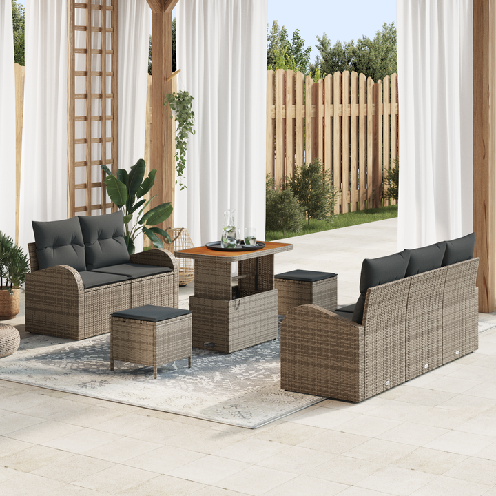Havesofa Sæt 8 pcs Grå Polyrattan, stål og massivt akacietræ