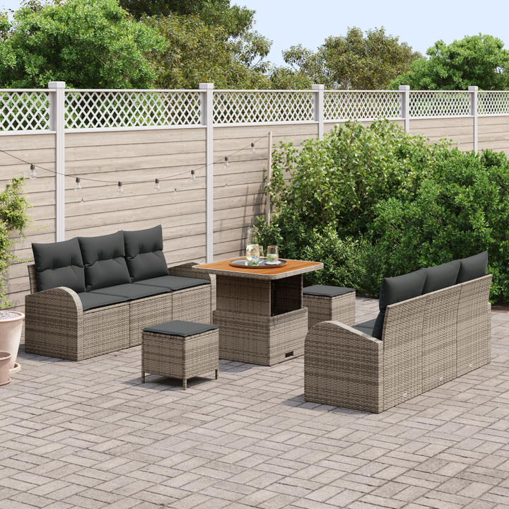 Havesofa Sæt 9 pcs Grå Polyrattan, stål og massivt akacietræ