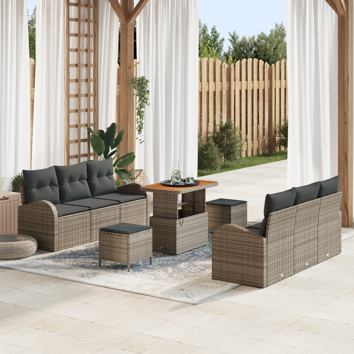 Havesofa Sæt 9 pcs Grå Polyrattan, stål og massivt akacietræ