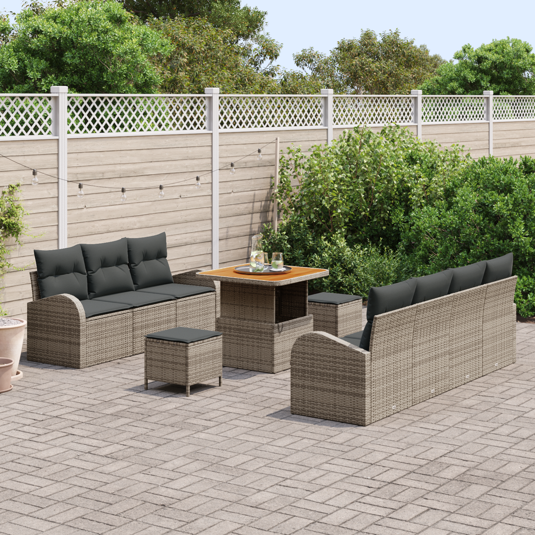 Havesofa Sæt 10 pcs Grå Polyrattan, stål og massivt akacietræ