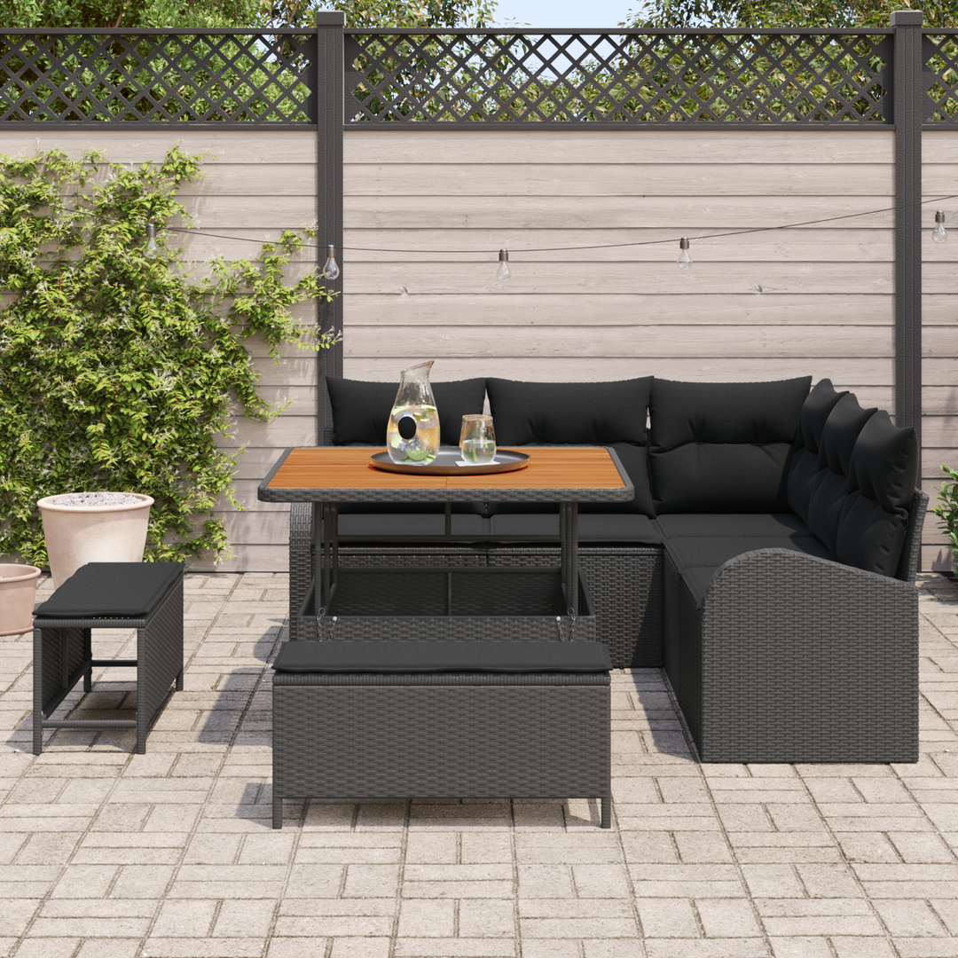 Havesofa Sæt 8 pcs Sort Polyrattan, stål og massivt akacietræ