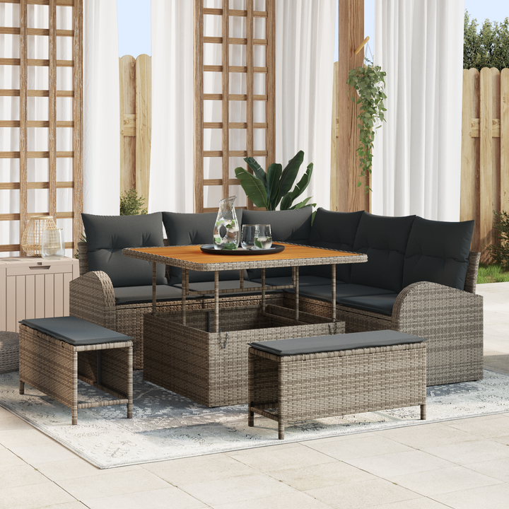 Havesofa Sæt 8 pcs Grå Polyrattan, stål og massivt akacietræ
