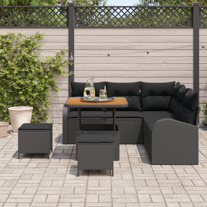 Havesofa Sæt 8 pcs Sort Polyrattan, stål og massivt akacietræ