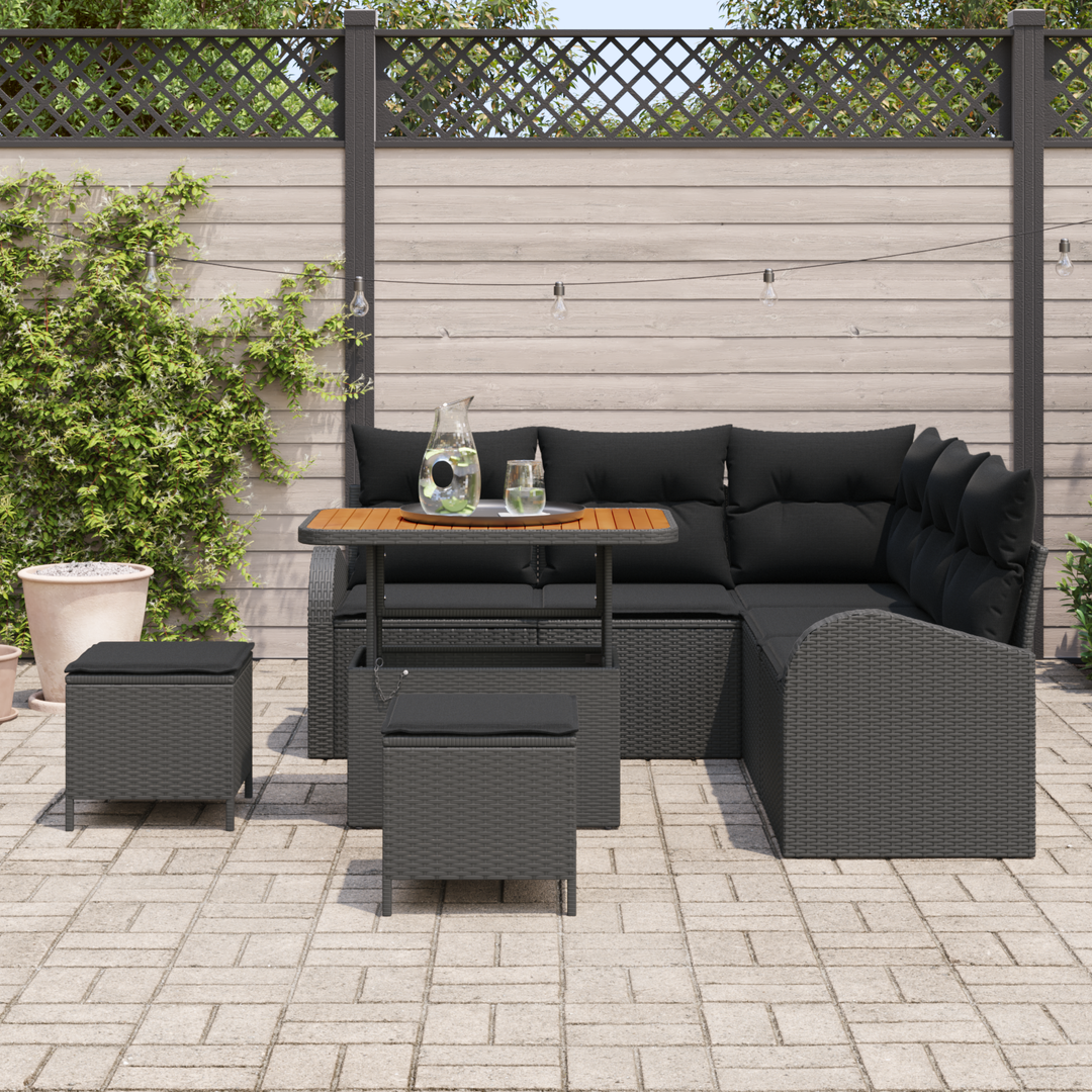 Havesofa Sæt 8 pcs Sort Polyrattan, stål og massivt akacietræ