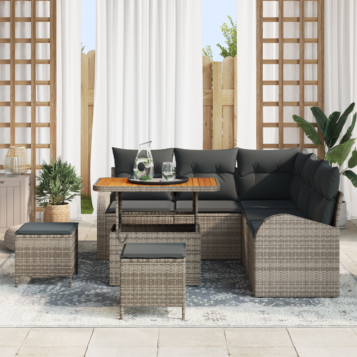 Havesofa Sæt 8 pcs Grå Polyrattan, stål og massivt akacietræ