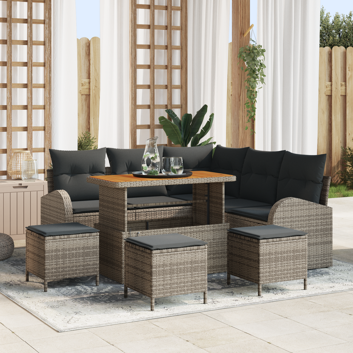 Havesofa Sæt 9 pcs Grå Polyrattan, stål og massivt akacietræ