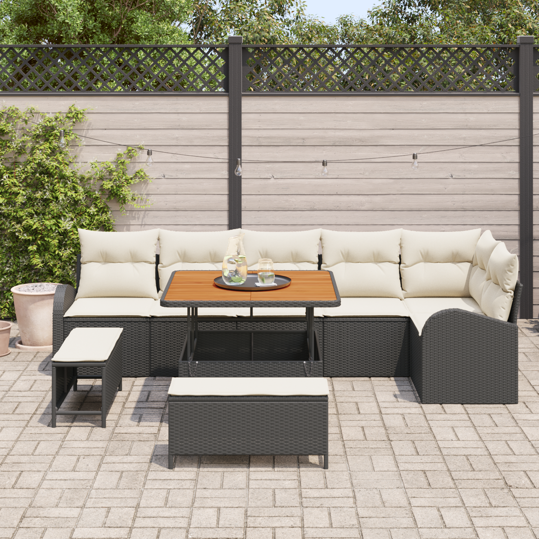 Havesofa Sæt med pude med opbevaring 9 pcs Sort og Cream