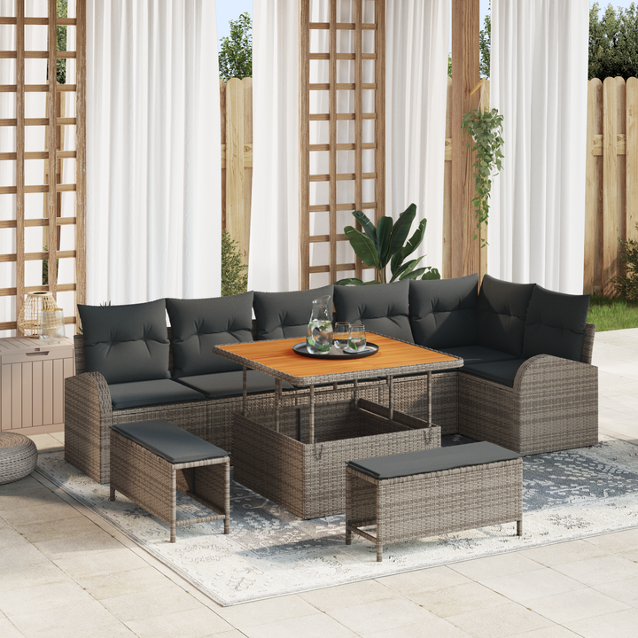 Havesofa Sæt 9 pcs Grå Polyrattan, stål og massivt akacietræ