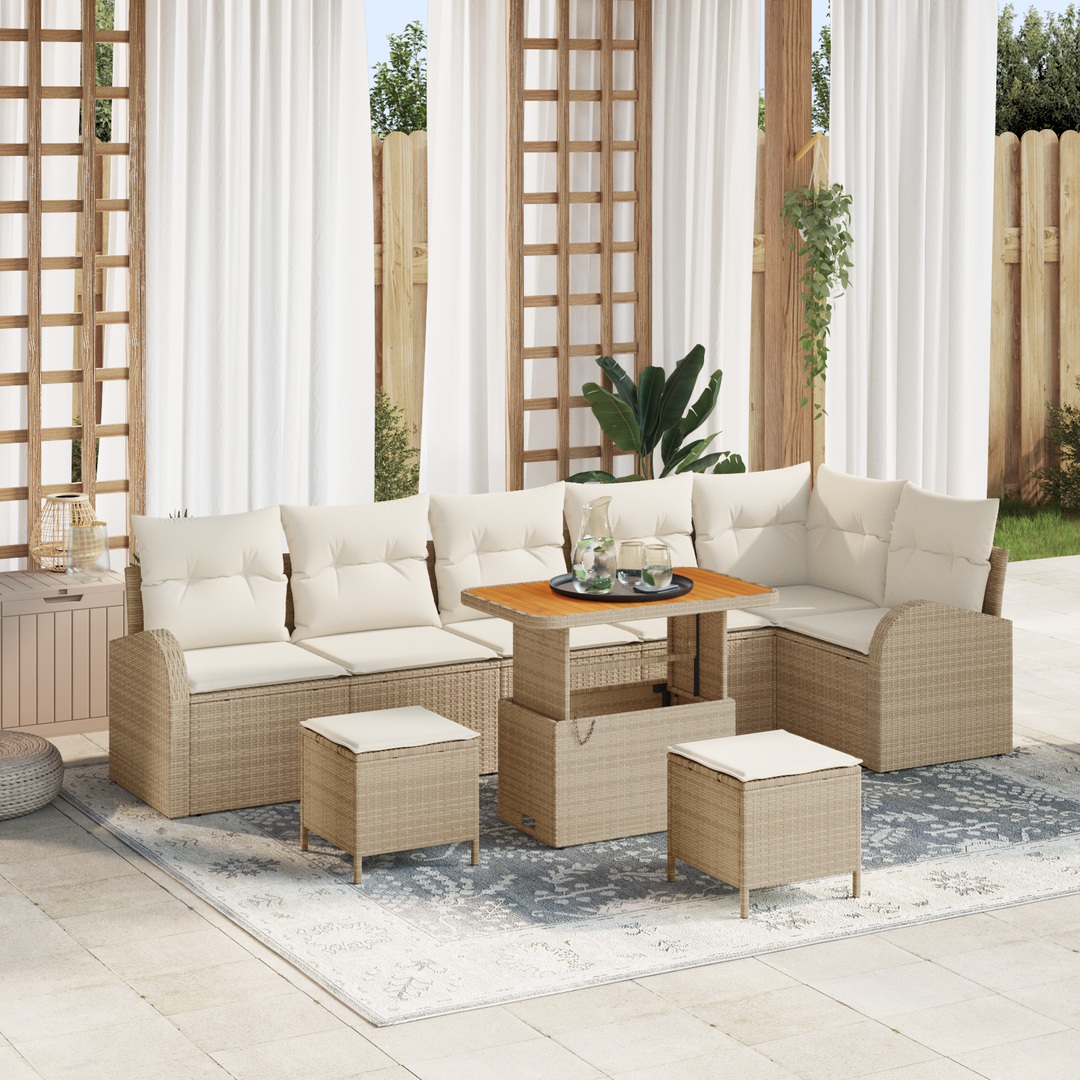 Havesofa Sæt med pude med opbevaring 9 pcs Beige og creme