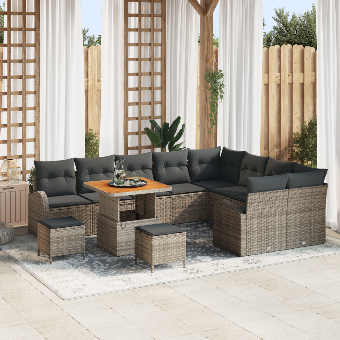 Havesofa Sæt 12 pcs Grå Polyrattan, stål og massivt akacietræ