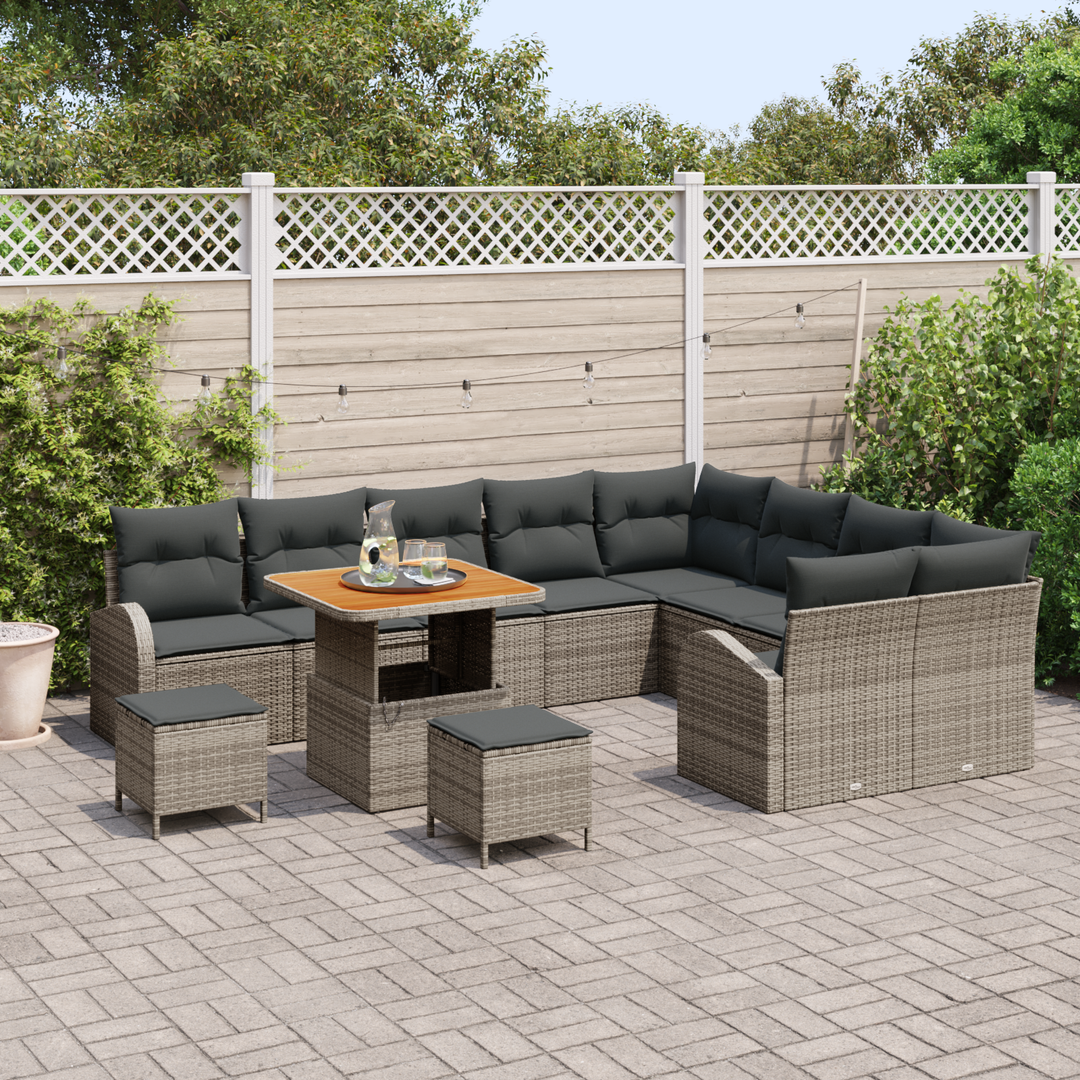 Havesofa Sæt 12 pcs Grå Polyrattan, stål og massivt akacietræ