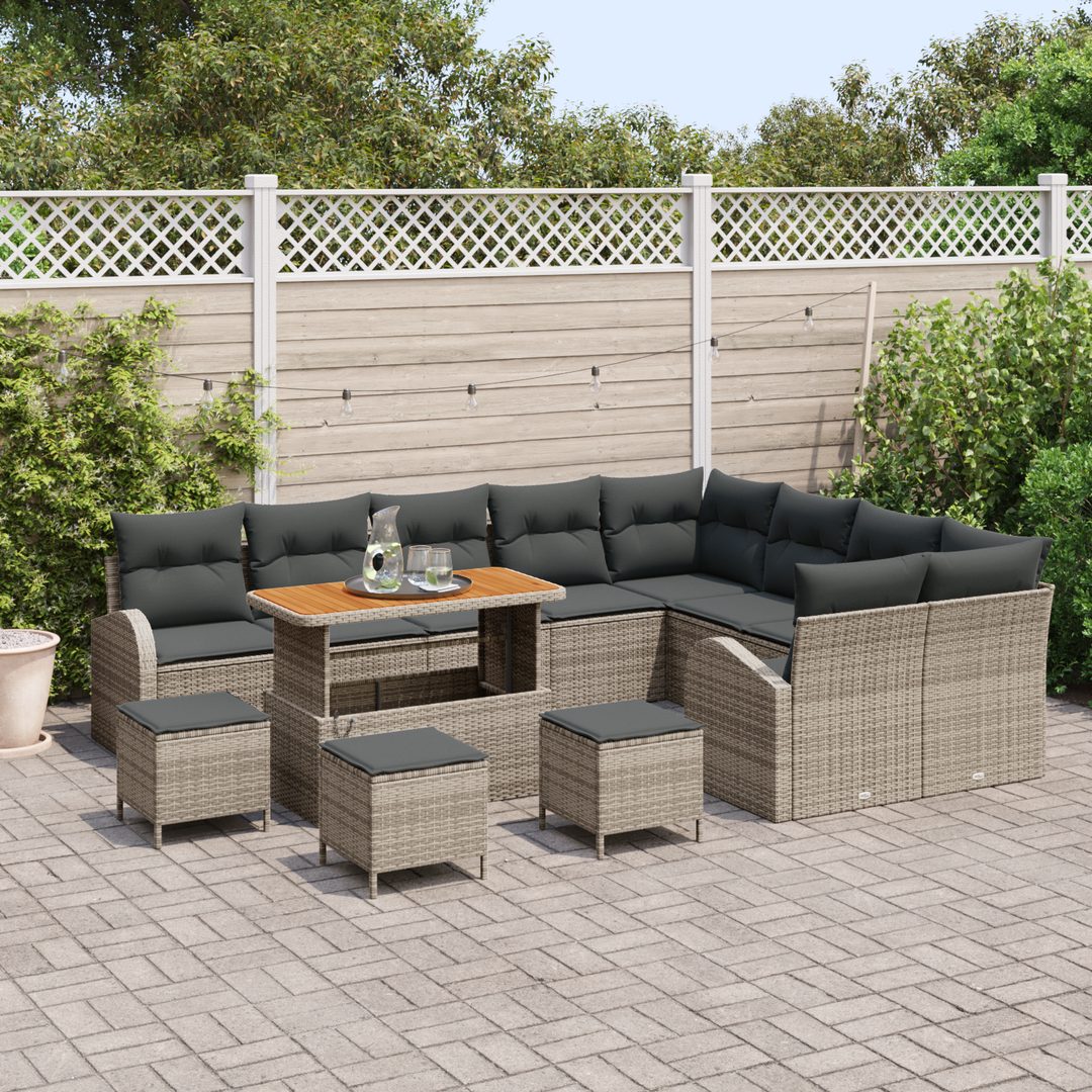 Havesofa Sæt 13 pcs Grå Polyrattan, stål og massivt akacietræ