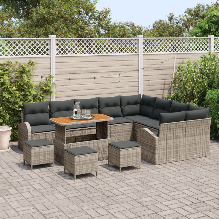 Havesofa Sæt 13 pcs Grå Polyrattan, stål og massivt akacietræ