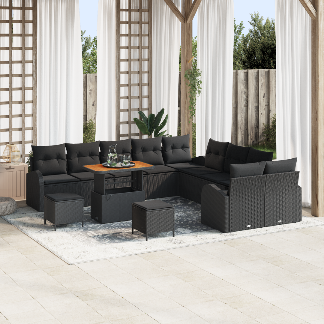 Havesofa Sæt 13 pcs Sort Polyrattan, stål og massivt akacietræ