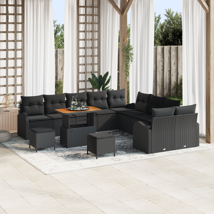Havesofa Sæt 13 pcs Sort Polyrattan, stål og massivt akacietræ