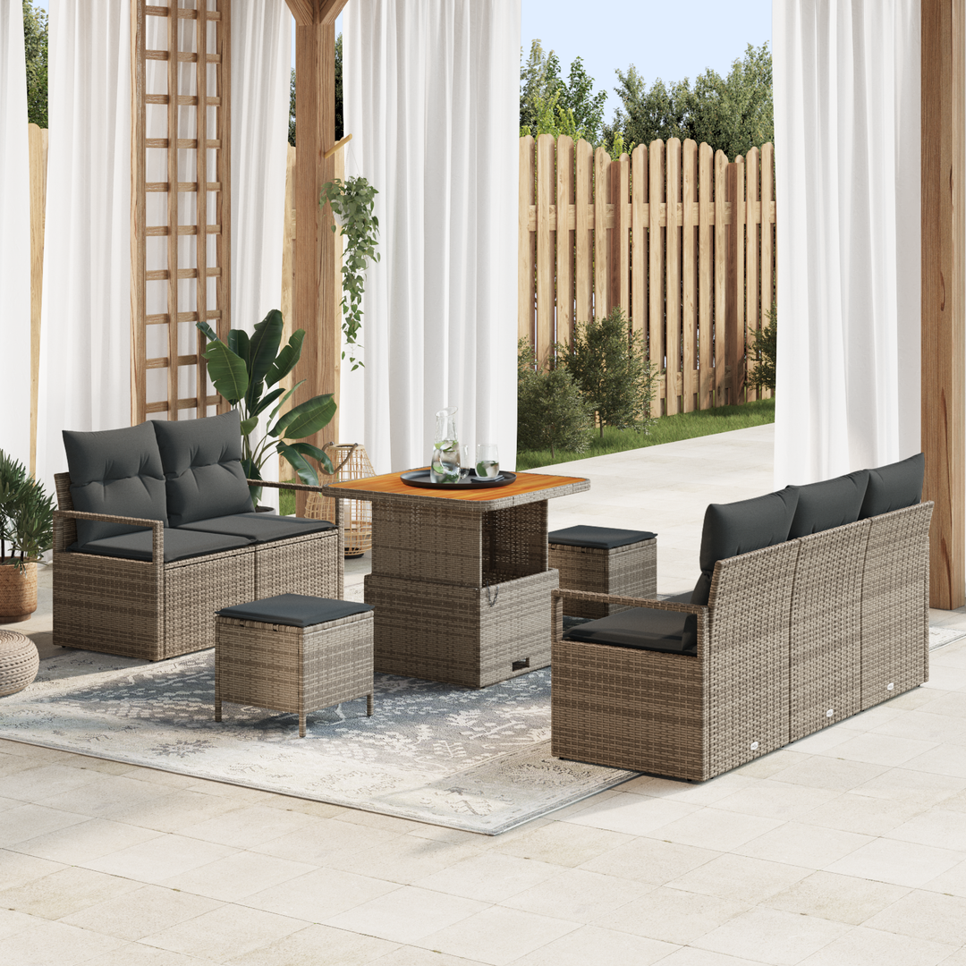 Havesofa Sæt 8 pcs Grå Polyrattan, stål og massivt akacietræ