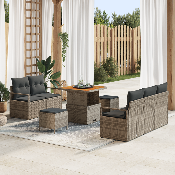 Havesofa Sæt 8 pcs Grå Polyrattan, stål og massivt akacietræ