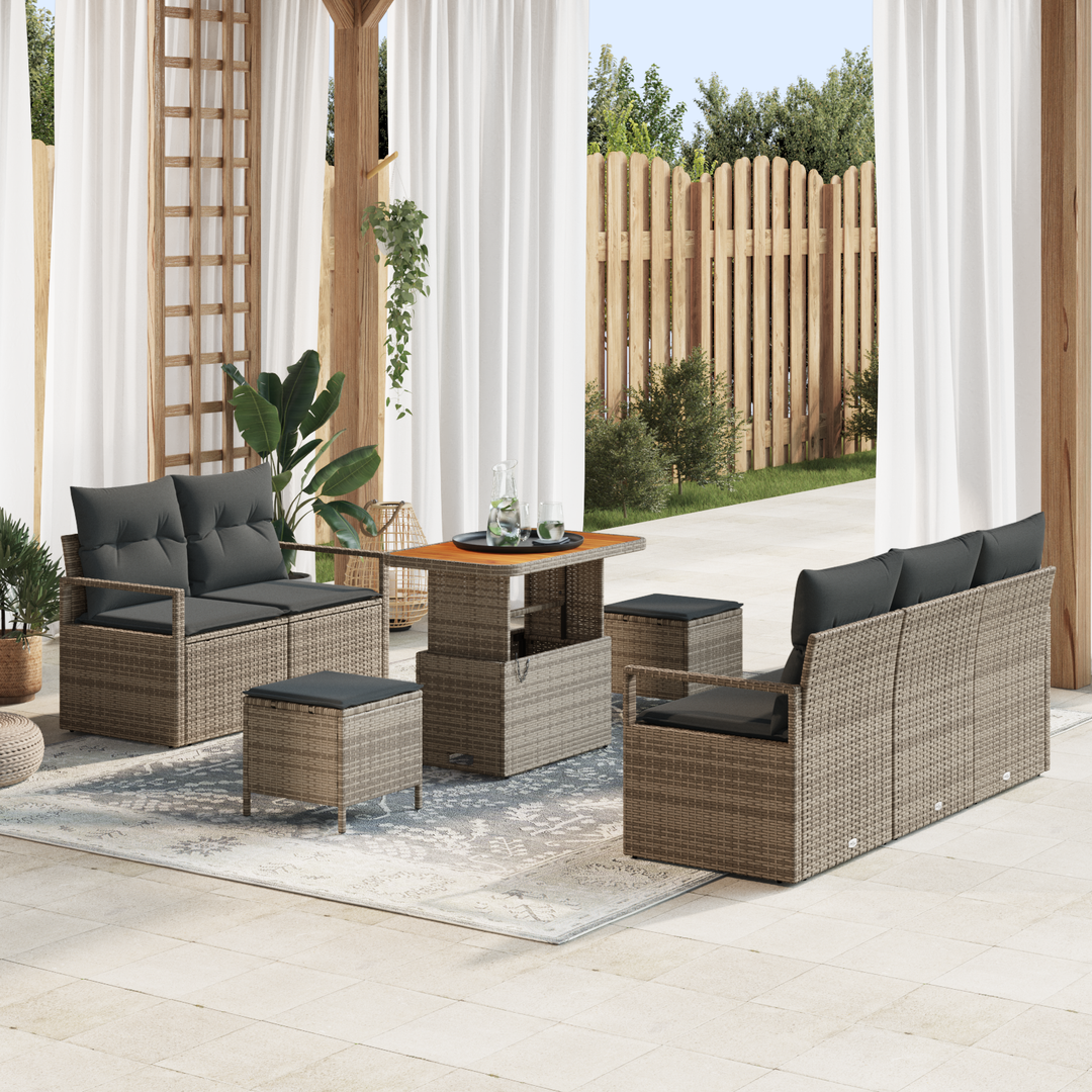Havesofa Sæt 8 pcs Grå Polyrattan, stål og massivt akacietræ
