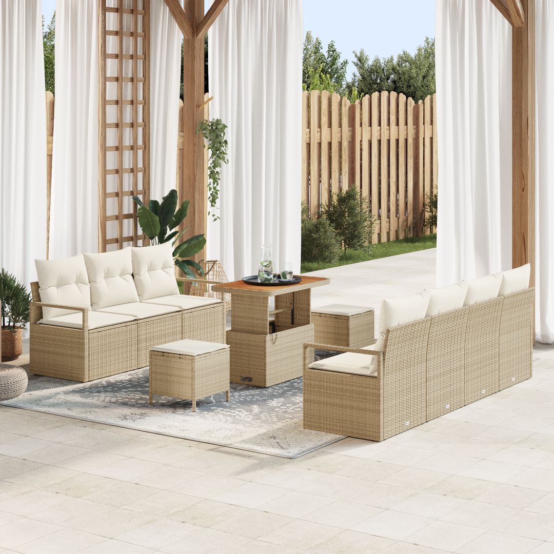 Havesofa Sæt med pude med opbevaring 10 pcs Beige og creme