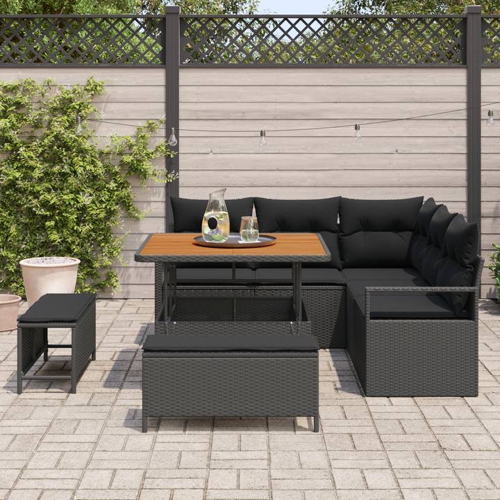 Havesofa Sæt 8 pcs Sort Polyrattan, stål og massivt akacietræ