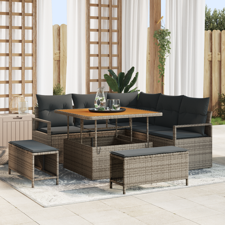 Havesofa Sæt 8 pcs Grå Polyrattan, stål og massivt akacietræ