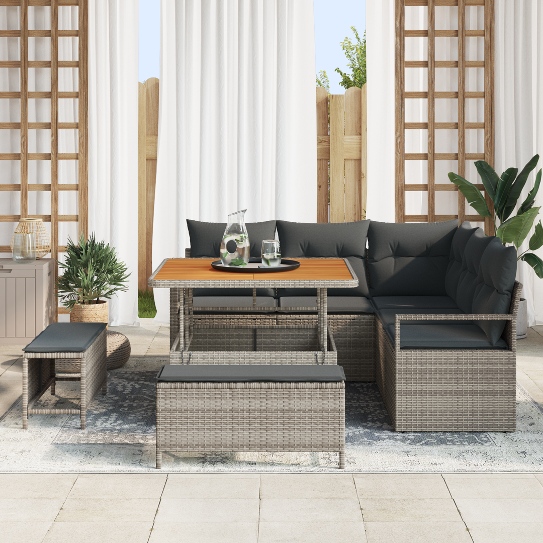 Havesofa Sæt 8 pcs Grå Polyrattan, stål og massivt akacietræ