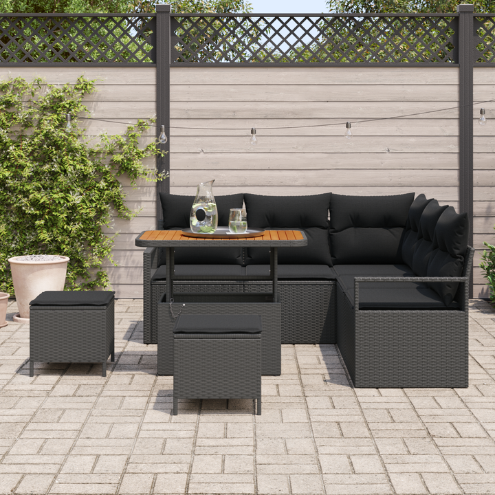 Havesofa Sæt 8 pcs Sort Polyrattan, stål og massivt akacietræ