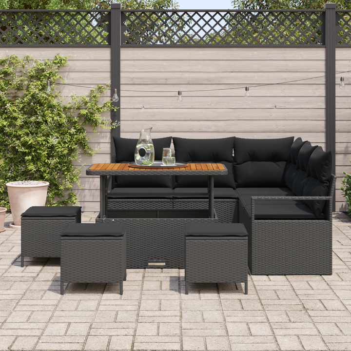 Havesofa Sæt 9 pcs Sort Polyrattan, stål og massivt akacietræ