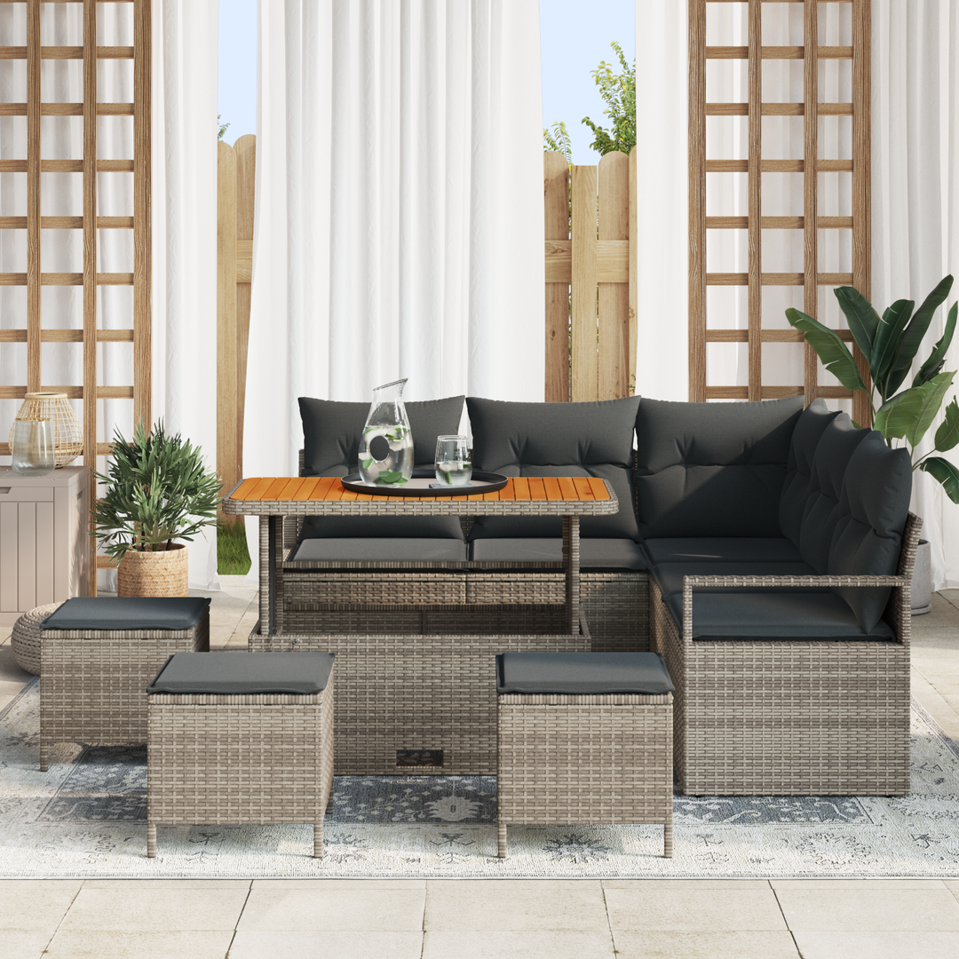 Havesofa Sæt 9 pcs Grå Polyrattan, stål og massivt akacietræ