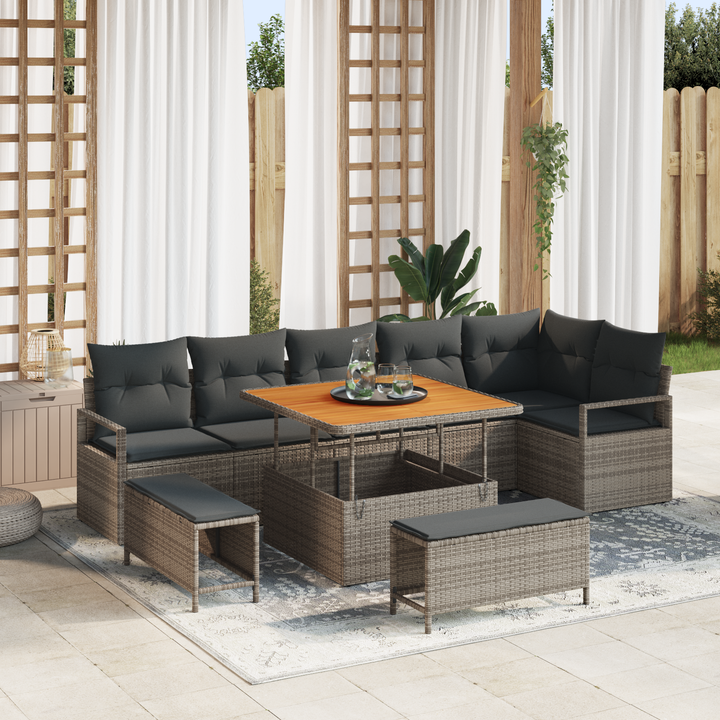 Havesofa Sæt 9 pcs Grå Polyrattan, stål og massivt akacietræ