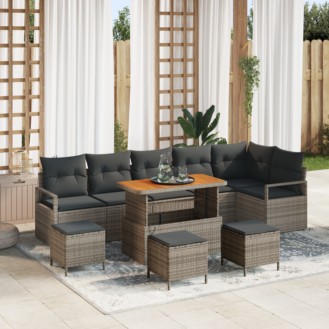 Havesofa Sæt 10 pcs Grå Polyrattan, stål og massivt akacietræ