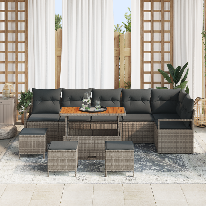 Havesofa Sæt 10 pcs Grå Polyrattan, stål og massivt akacietræ