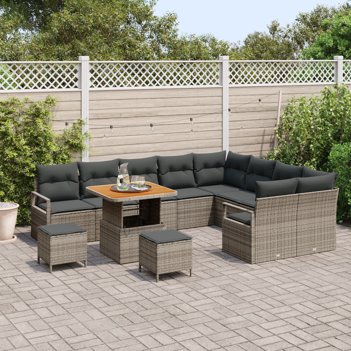 Havesofa Sæt 12 pcs Grå Polyrattan, stål og massivt akacietræ
