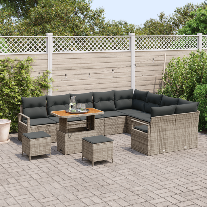 Havesofa Sæt 12 pcs Grå Polyrattan, stål og massivt akacietræ