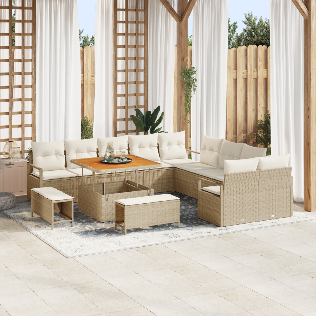 Havesofa Sæt med pude med opbevaring 13 pcs Beige og creme