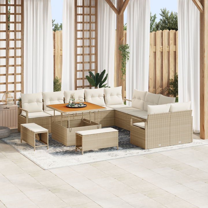 Havesofa Sæt med pude med opbevaring 13 pcs Beige og creme