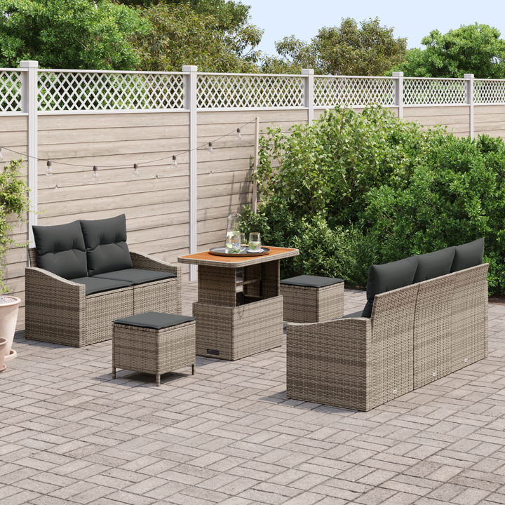 Havesofa Sæt 8 pcs Grå Polyrattan, stål og massivt akacietræ