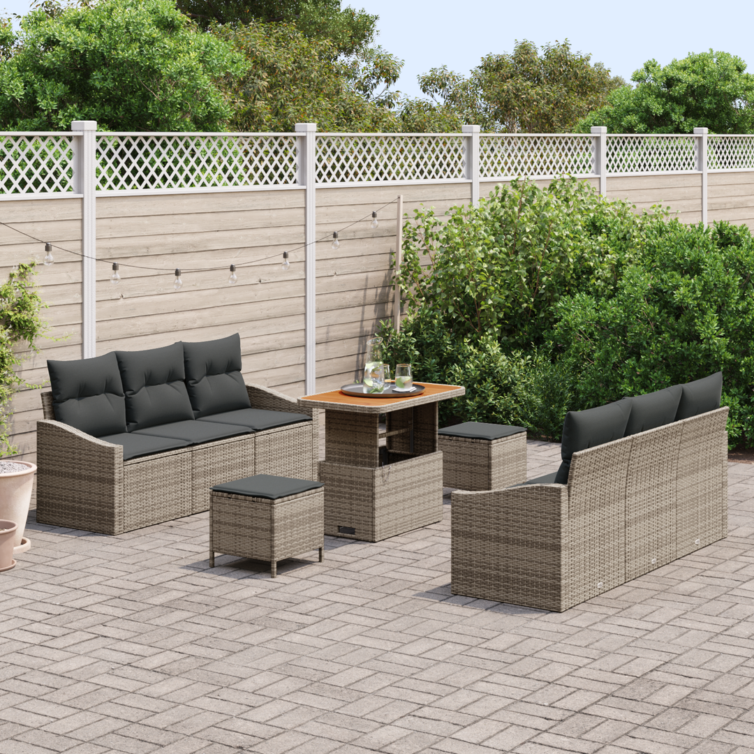 Havesofa Sæt 9 pcs Grå Polyrattan, stål og massivt akacietræ