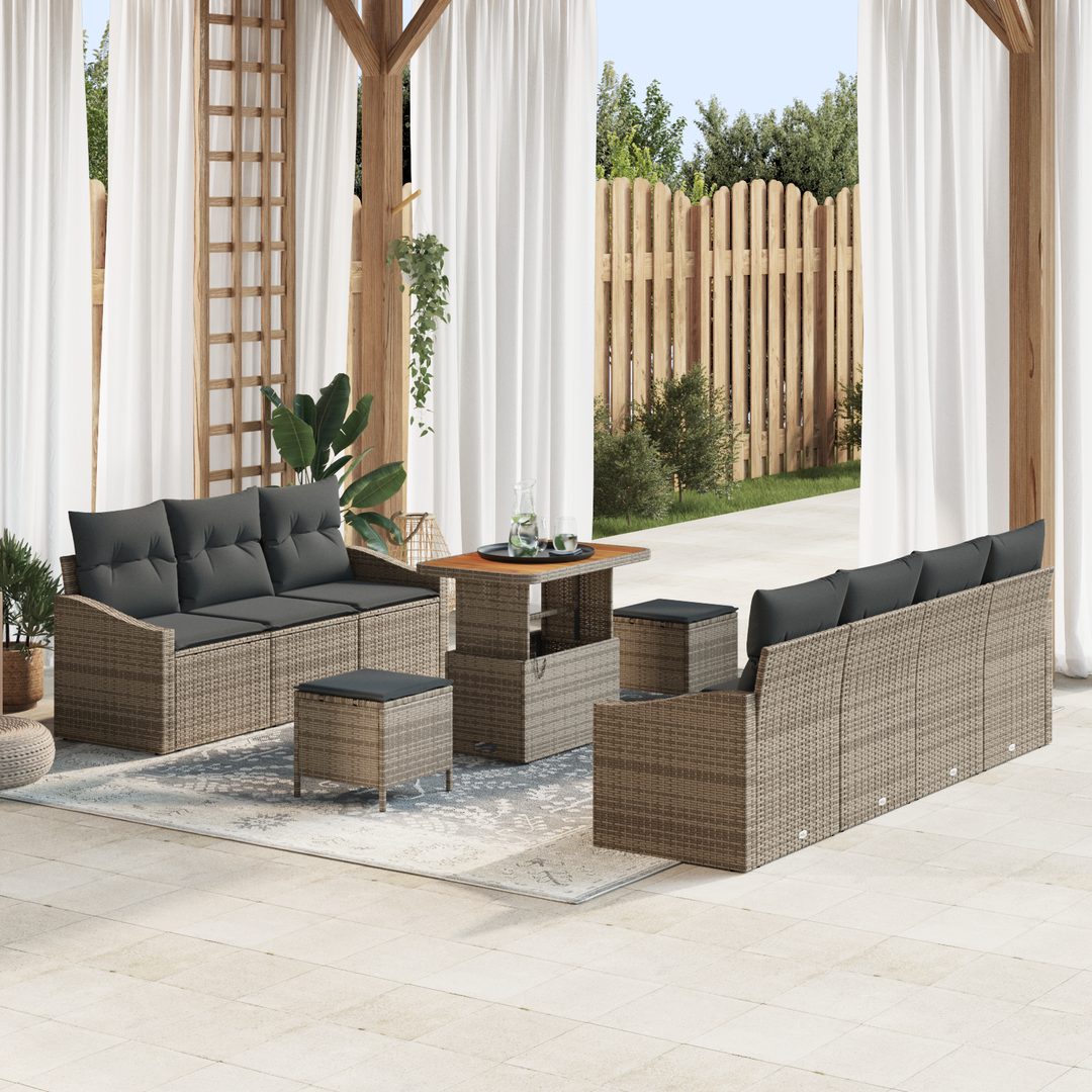 Havesofa Sæt 10 pcs Grå Polyrattan, stål og massivt akacietræ