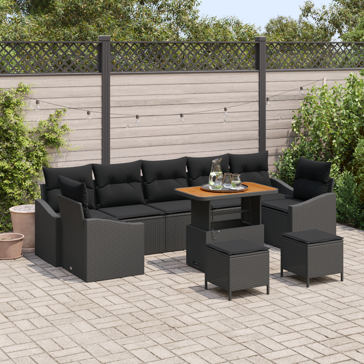 Havesofa Sæt med pude med opbevaring 10 pcs Sort Poly rattan